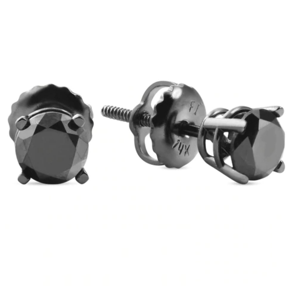 1 TCW 14k Black Gold Round Black Diamond Push Back